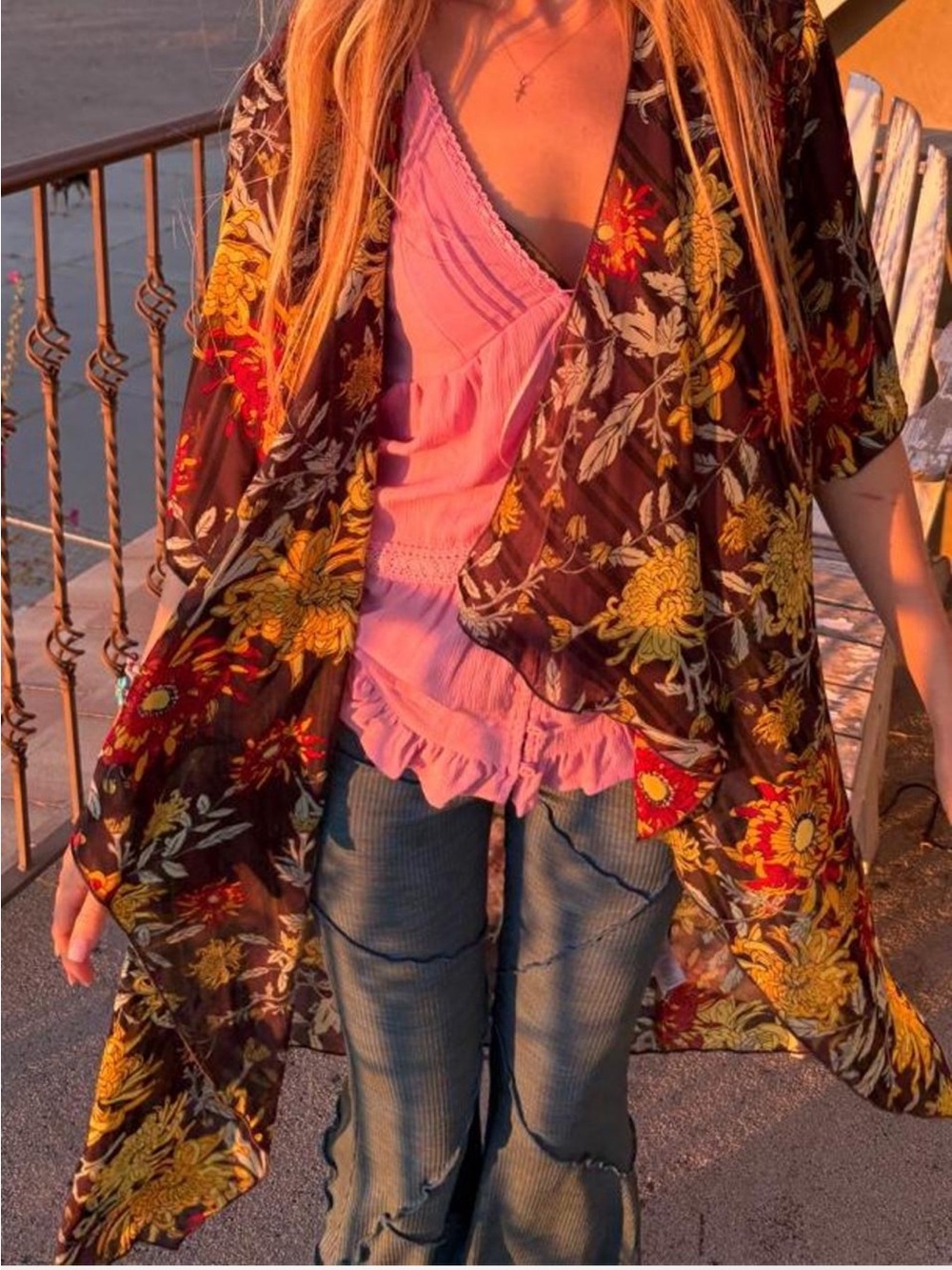 Boho summer sheer floral shabby chic kimono cardigan S - Picture 5 of 7